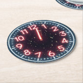 Nieuwjaar Confetti op Midnight Neon Clock Ronde Kartonnen Onderzetter (Gebogen)
