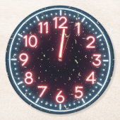 Nieuwjaar Confetti op Midnight Neon Clock Ronde Kartonnen Onderzetter (Voorkant)
