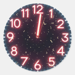 Nieuwjaar Confetti op Midnight Neon Clock Ronde Sticker