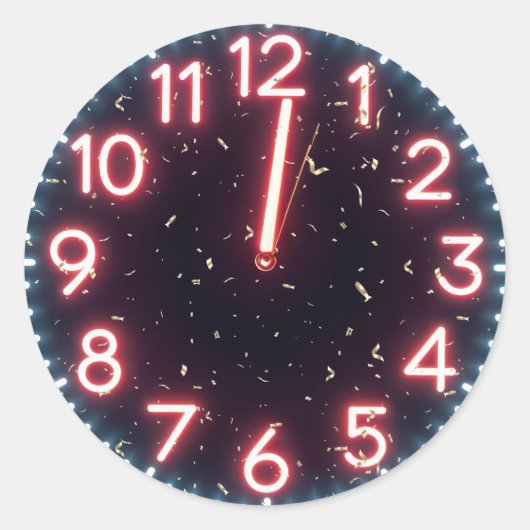Nieuwjaar Confetti op Midnight Neon Clock Ronde Sticker (Voorkant)