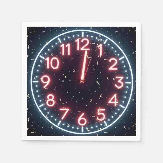 Nieuwjaar Confetti op Midnight Neon Clock Servet (Voorkant)