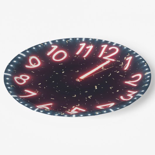 Nieuwjaar Confetti op Neon Clock Papieren Bordje (Gekanteld)