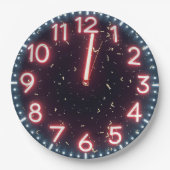Nieuwjaar Confetti op Neon Clock Papieren Bordje (Voorkant)