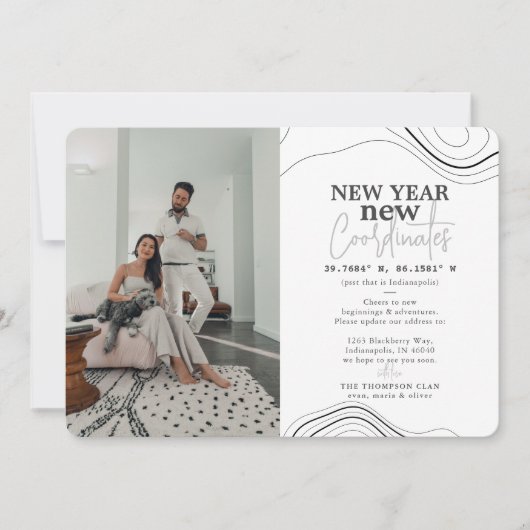 Nieuwjaar coördineert FotoGray Moving Announcement Feestdagenkaart (Voorkant)