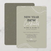 Nieuwjaar coördineert groene bewegende aankondigin feestdagenkaart (Voorkant / Achterkant)