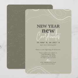 Nieuwjaar coördineert groene bewegende aankondigin feestdagenkaart