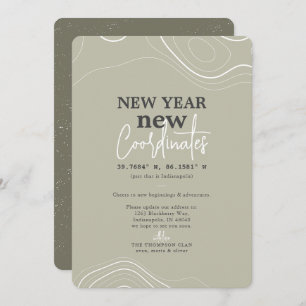 Nieuwjaar coördineert groene bewegende aankondigin feestdagenkaart