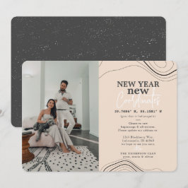 Nieuwjaar coördineert Pic Peach Moving Announance Feestdagenkaart