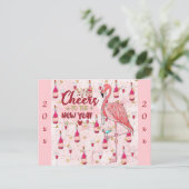 Nieuwjaar Cute Pink Flamingo Champagne Briefkaart (Staand voorkant)