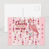 Nieuwjaar Cute Pink Flamingo Champagne Briefkaart (Voorkant / Achterkant)