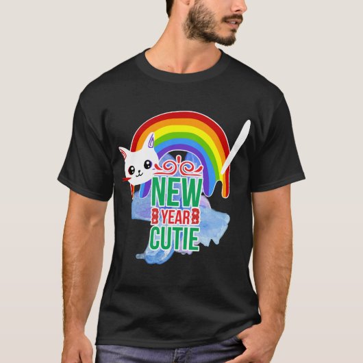 Nieuwjaar Cutie Rainbow Cat T-shirt (Voorkant)
