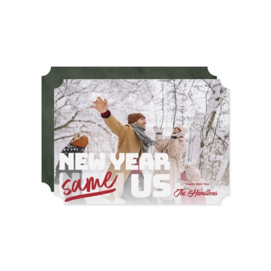 Nieuwjaar, dezelfde onszelf Grappige vakantie foto Feestdagenkaart (Voorkant / Achterkant in situ)