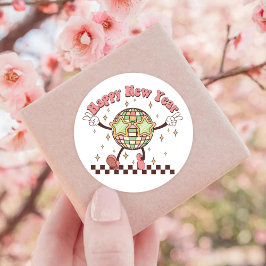 Nieuwjaar Disco Ball Gelukkig Nieuwjaar Retro Ronde Sticker