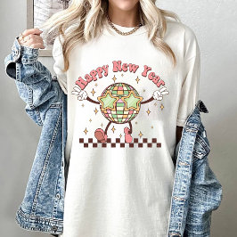 Nieuwjaar Disco Ball Gelukkig Nieuwjaar Retro T-shirt
