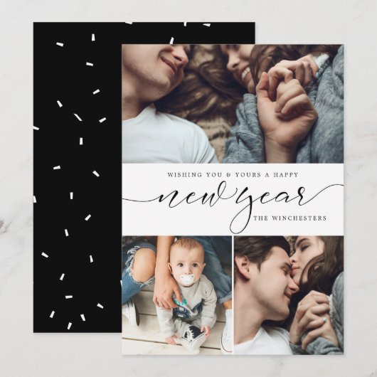 Nieuwjaar Drie de Nieuwjaarskaart van de Collage Feestdagenkaart (Voorkant / Achterkant)