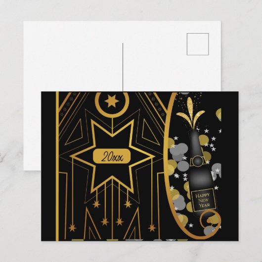 Nieuwjaar  Elegant Art Deco Champagne Briefkaart (Voorkant / Achterkant)