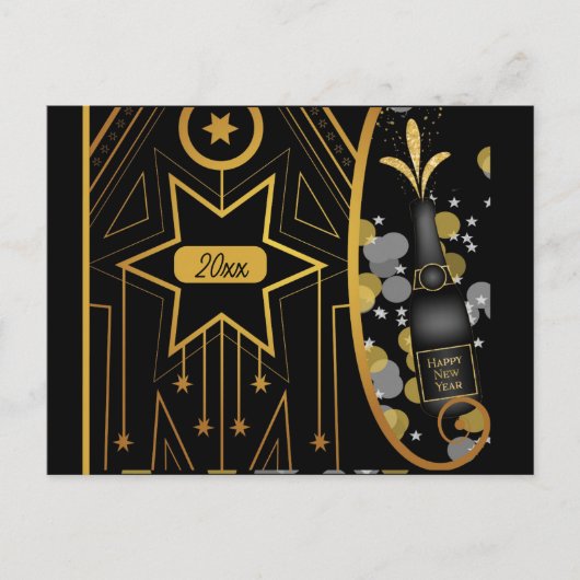 Nieuwjaar Elegant Art Deco Champagne Briefkaart (Voorkant)