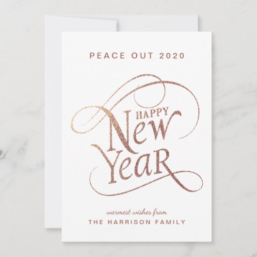 Nieuwjaar Elegant Peace Out 2020 Roos Gold Feestdagenkaart (Voorkant)