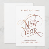 Nieuwjaar Elegant Peace Out 2020 Roos Gold Feestdagenkaart (Voorkant / Achterkant)
