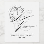 Nieuwjaar Elegant zwart-wit Wijn Etiket (Enkel label)