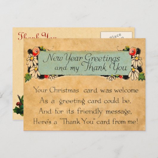 Nieuwjaar en dank je wel Briefkaart (Voorkant / Achterkant)