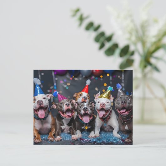 Nieuwjaar en feestdagen vieren met Pitbull honden Briefkaart (Staand voorkant)