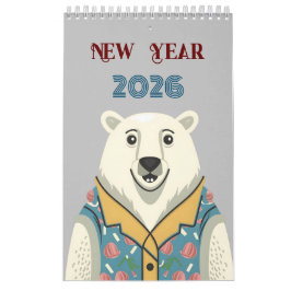 Nieuwjaar en grappige en gelukkige dieren kalender