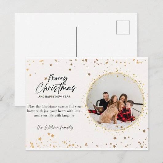 Nieuwjaar en vrolijk kerstfeest 2024 wenskaarten briefkaart (Voorkant / Achterkant)