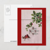 Nieuwjaar Euro Robins en Holly Feestdagenkaart (Voorkant / Achterkant)