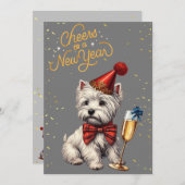 Nieuwjaar Eve Westie met champagne kaart (Voorkant / Achterkant)