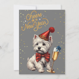 Nieuwjaar Eve Westie met champagne kaart