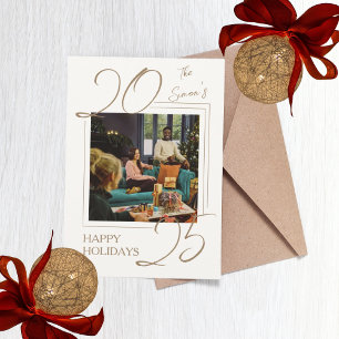 Nieuwjaar feestdagen Gold Family Photo Card Feestdagenkaart