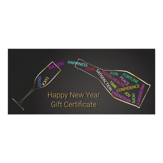 Nieuwjaar flesglazen kaartje voor het motiveren va reclamekaart (Voorkant)