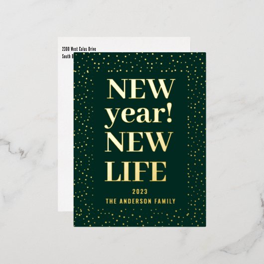 Nieuwjaar Folie Feestdagen Briefkaart (Voorkant / Achterkant)