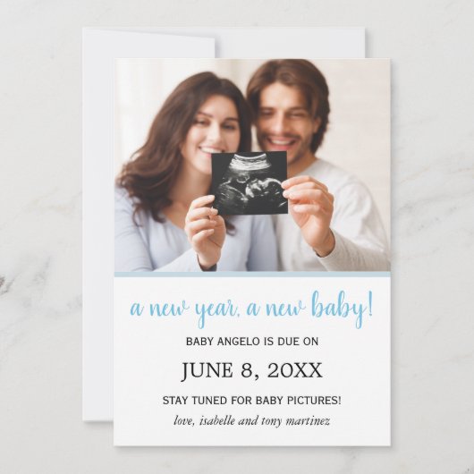 Nieuwjaar Foto Baby Boy Zwangerschap Aankondiging (Voorkant)