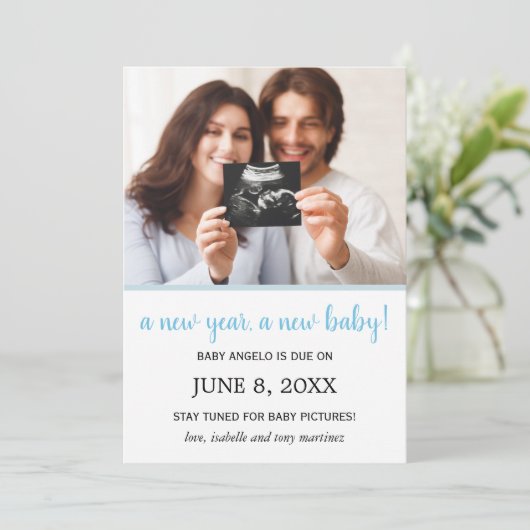 Nieuwjaar Foto Baby Boy Zwangerschap Aankondiging (Staand voorkant)