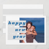 Nieuwjaar foto Blue Grey Block Typografie Overlap Feestdagenkaart (Voorkant / Achterkant)