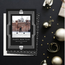 Nieuwjaar Foto Deco Black White Holiday Card