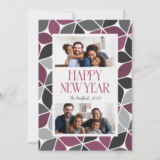 Nieuwjaar foto zwart magenta feestdagenkaart (Voorkant)