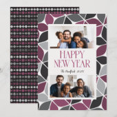 Nieuwjaar foto zwart magenta feestdagenkaart (Voorkant / Achterkant)