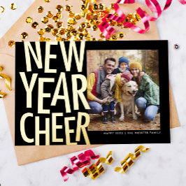 Nieuwjaar Geluksfeest goud één foto confetti Folie Feestdagenkaart