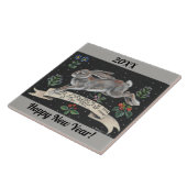 Nieuwjaar Goede wensen hazen konijn Tegel met Jaar Tegeltje (Zijkant)