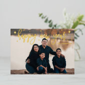 Nieuwjaar Gold Foil Foto Holiday in modern script Folie Feestdagenkaart (Staand Voorkant)