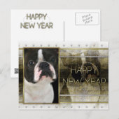 Nieuwjaar - Golden Elegance - Boston Terrier Feestdagenkaart (Voorkant / Achterkant)