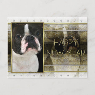 Nieuwjaar - Golden Elegance - Boston Terrier Feestdagenkaart