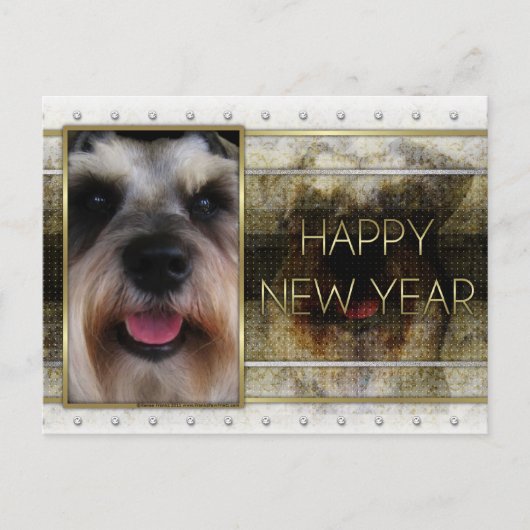 Nieuwjaar - Golden Elegance - Schnauzer Feestdagenkaart (Voorkant)