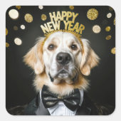 Nieuwjaar Golden Retriever in een smoking Vierkante Sticker (Voorkant)