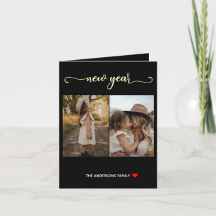 Nieuwjaar   Goud zwart  2 Fotokaart Feestdagen Kaart