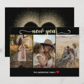 Nieuwjaar | Goud zwart | 3 Fotokaart Feestdagenkaart (Voorkant / Achterkant)