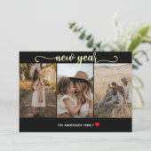 Nieuwjaar | Goud zwart | 3 Fotokaart Feestdagenkaart (Staand voorkant)